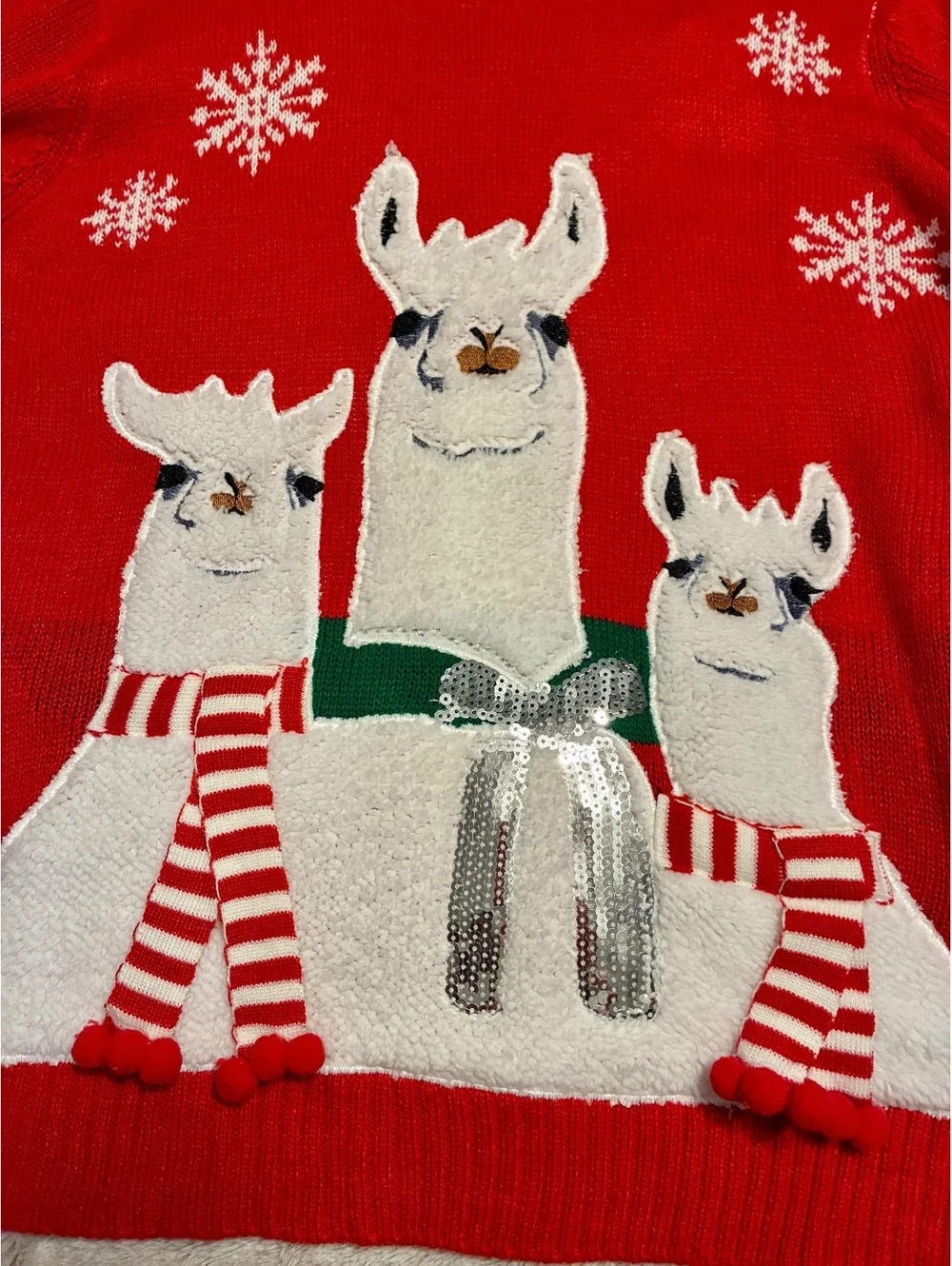 Merry Christmas Poof New York Red Llama Alpacas Ugly Christmas Sweater Size M